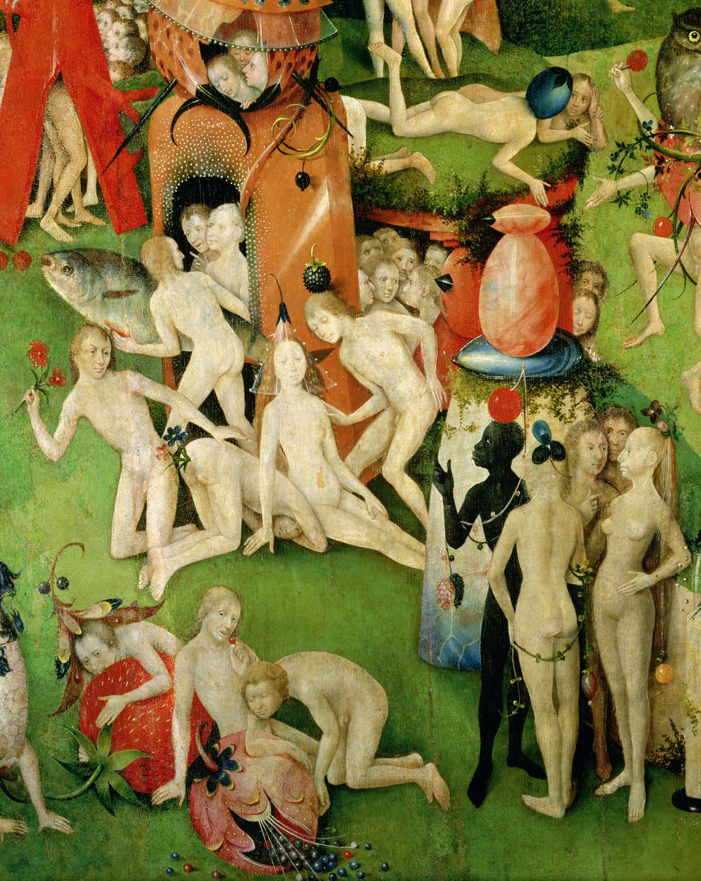 The Garden on Earthly Delights: Alegori of Luxury, üç parçalı orta panel, c.1500 (detay) by Hieronymus Bosch