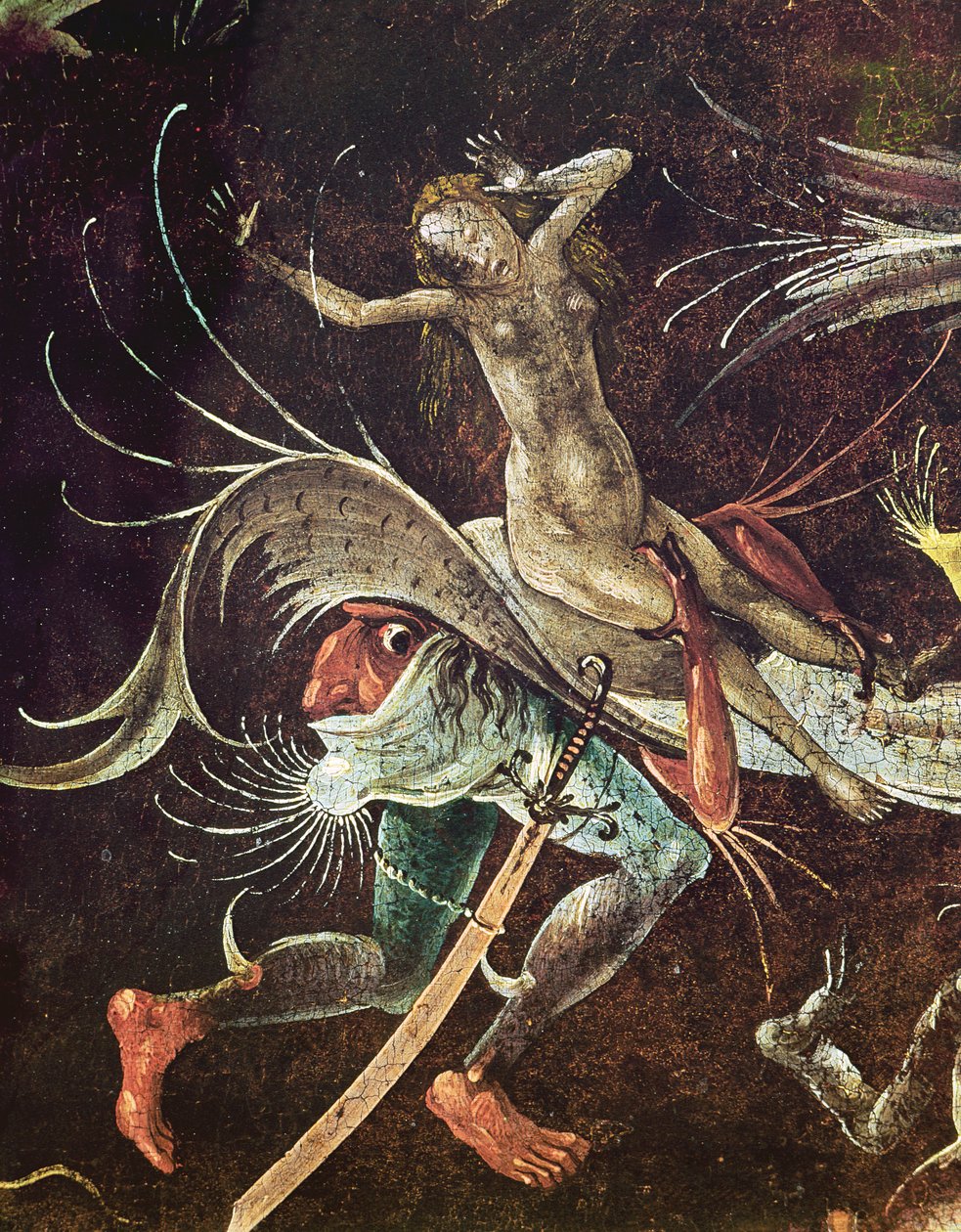 Son Yargı, Bir İblis Tarafından Beraberinde Taşınan Kadın Detayı, c.1504 by Hieronymus Bosch