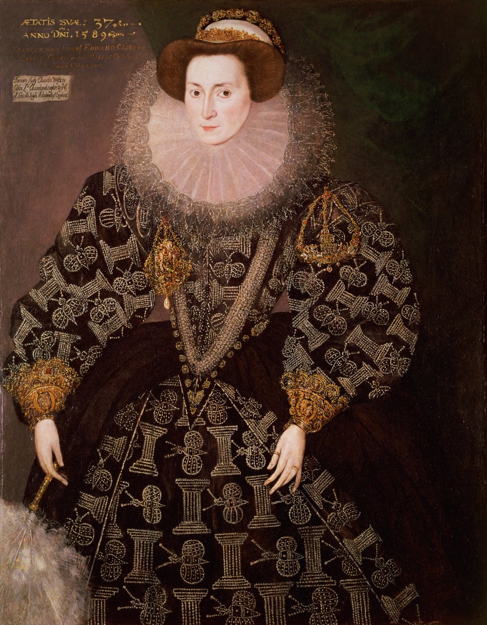 Frances Clinton, Lady Chandos (1552-1623), 1589 (panelden aktarılmış tuval üzerine yağlı boya) by Hieronymus Custodis