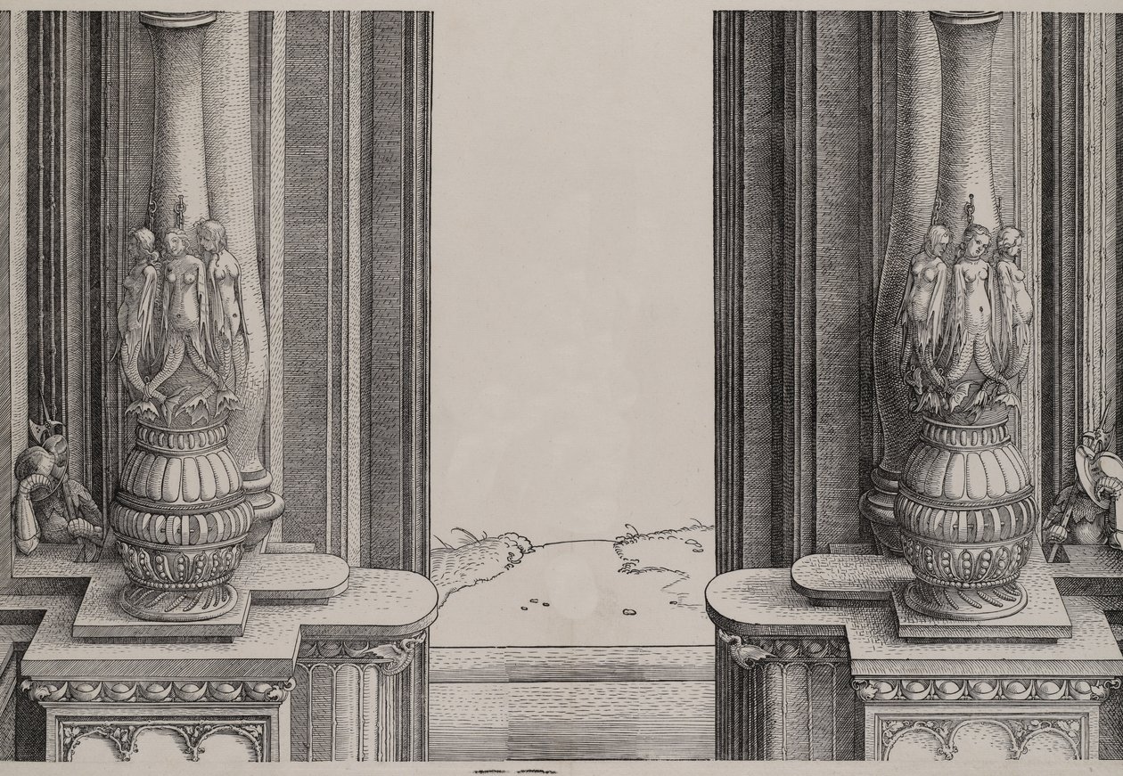 Merkezi Portala Giriş Yolunun Orta Bölümü, Sirenlerle Süslenen Sütunlar ..., 1515. by Hieronymus Andreae