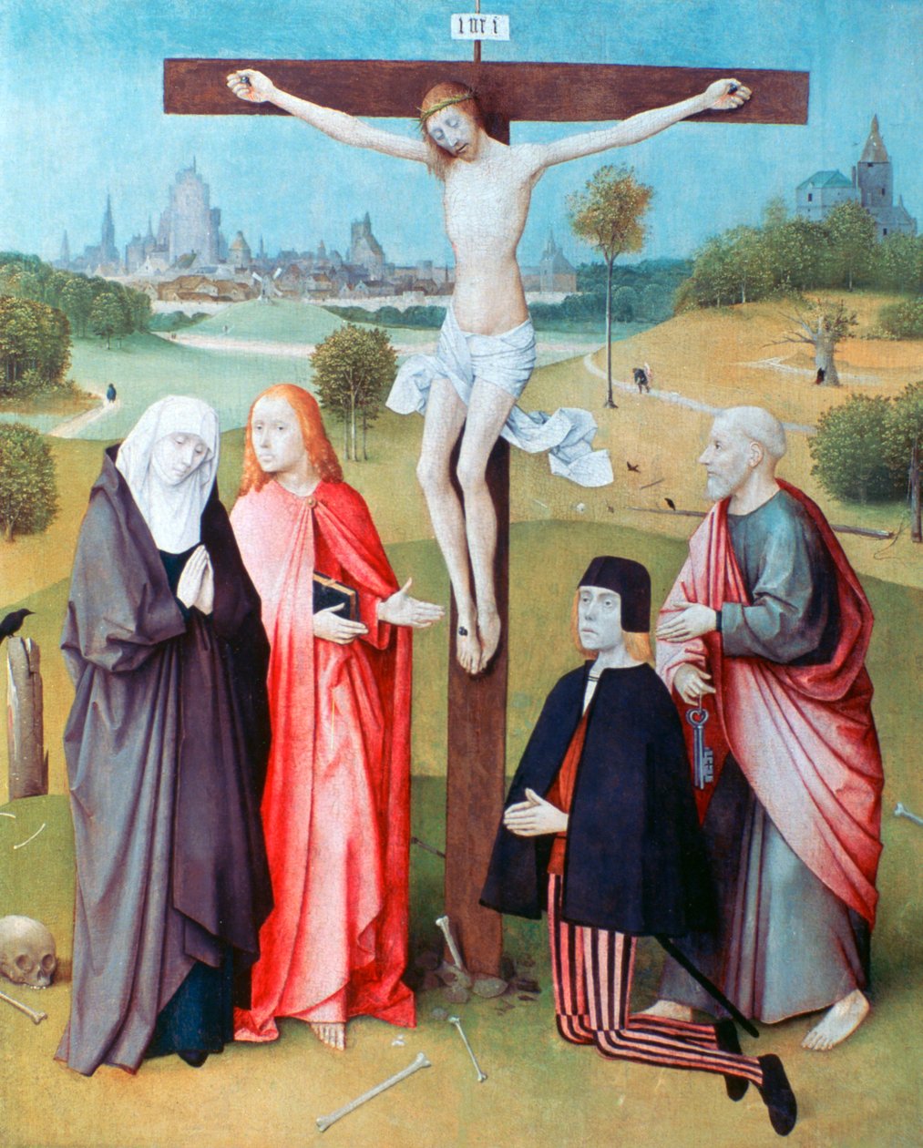 Bağışçılar ve Azizlerle Haç Üzerindeki İsa, c1480-1516 by Hieronymus Bosch