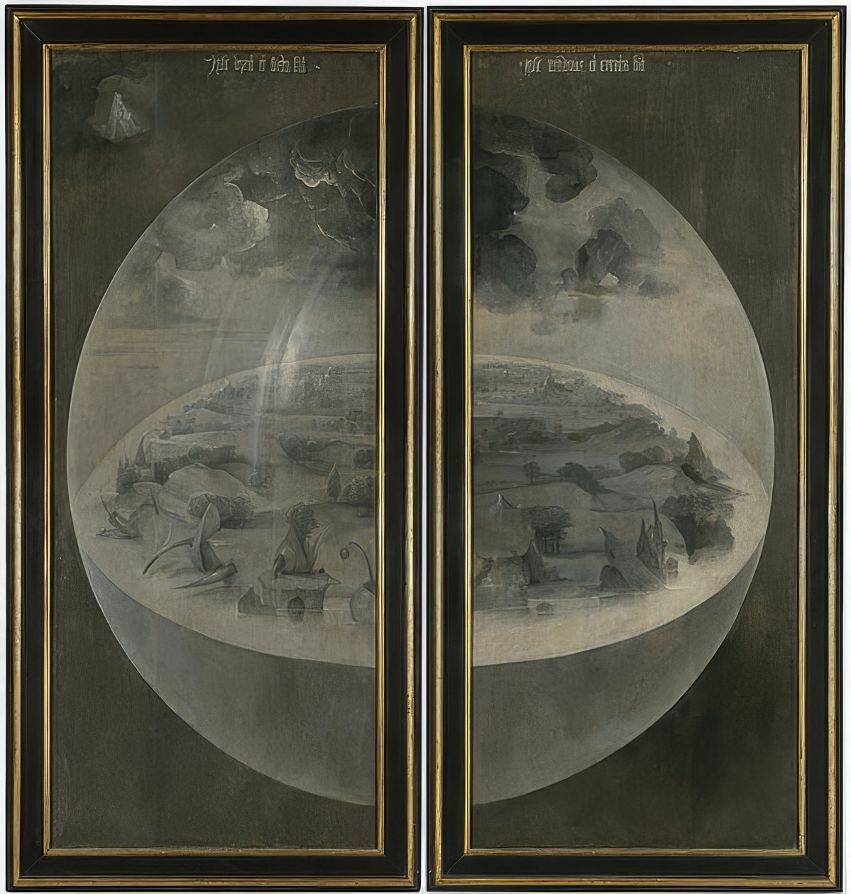 Dünyevi zevklerin bahçesi. Üç Parçalı, geri: Yaratılış. 1500-05 civarında by Hieronymus Bosch