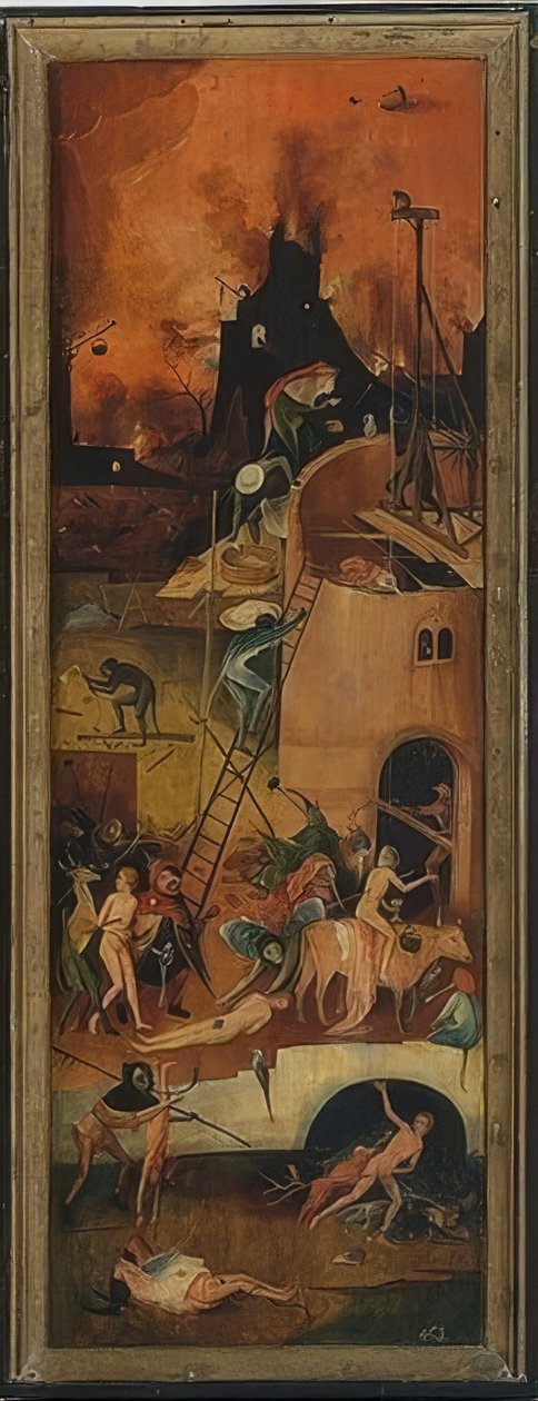 Saman arabası (üç parça). Sol panel. 1515 civarında by Hieronymus Bosch