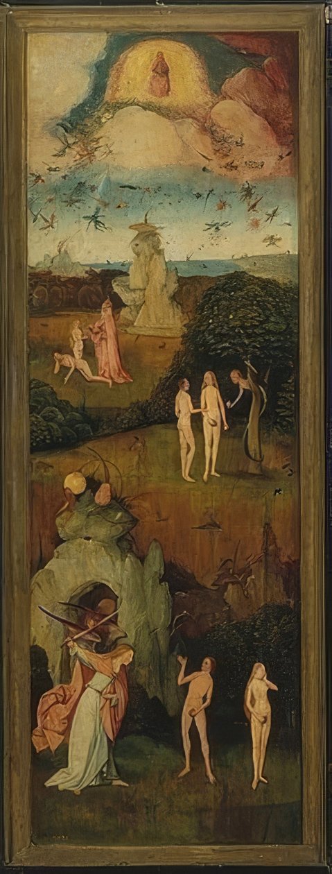 Saman arabası (üç parça). Sol panel. 1515 civarında by Hieronymus Bosch