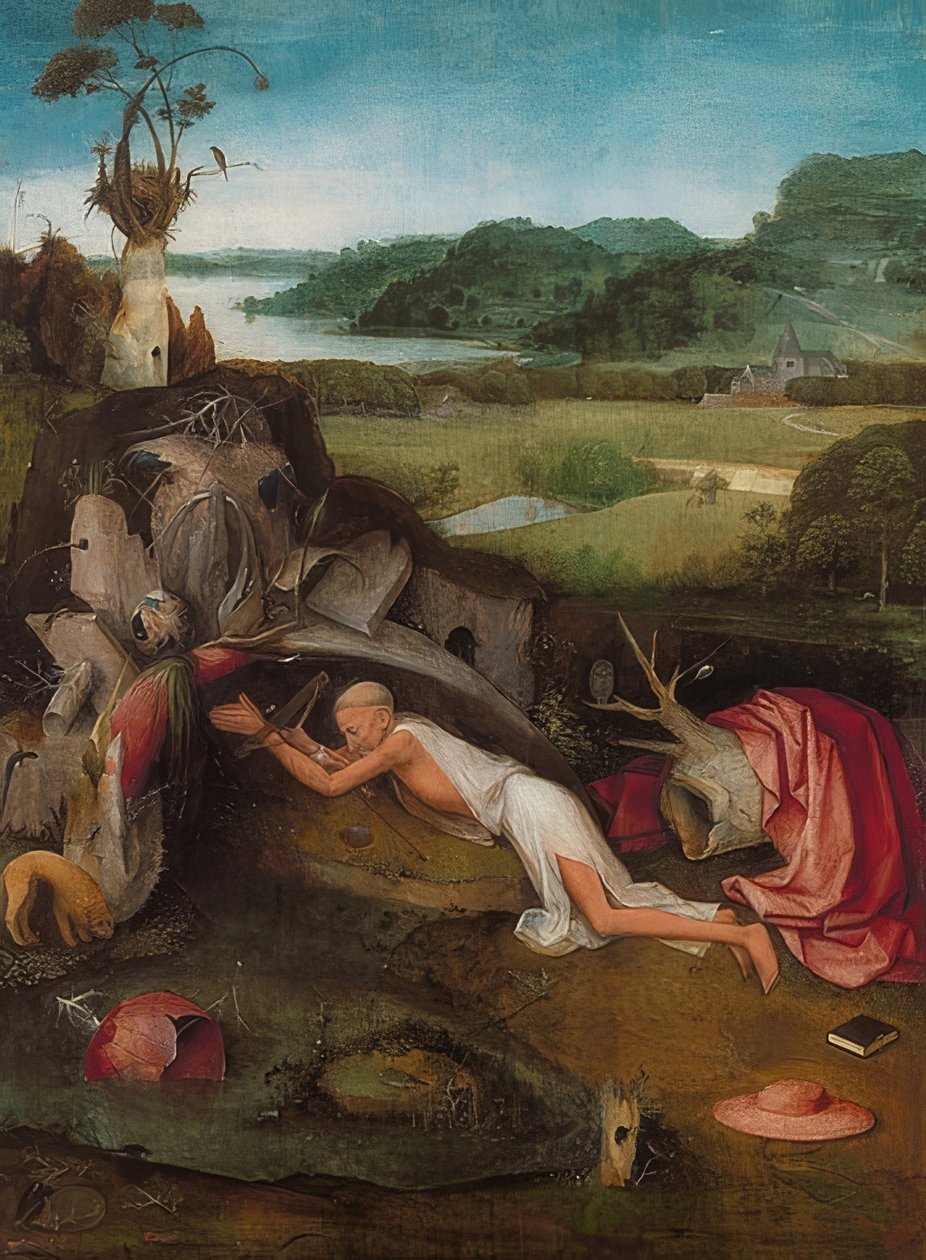 Çölde Aziz Jerome. 1490 civarında by Hieronymus Bosch