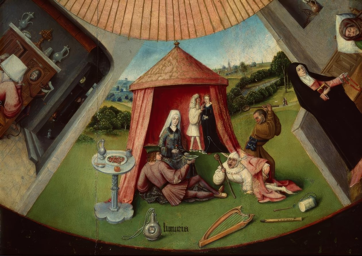 Yedi büyük günah ve son dört şey by Hieronymus Bosch
