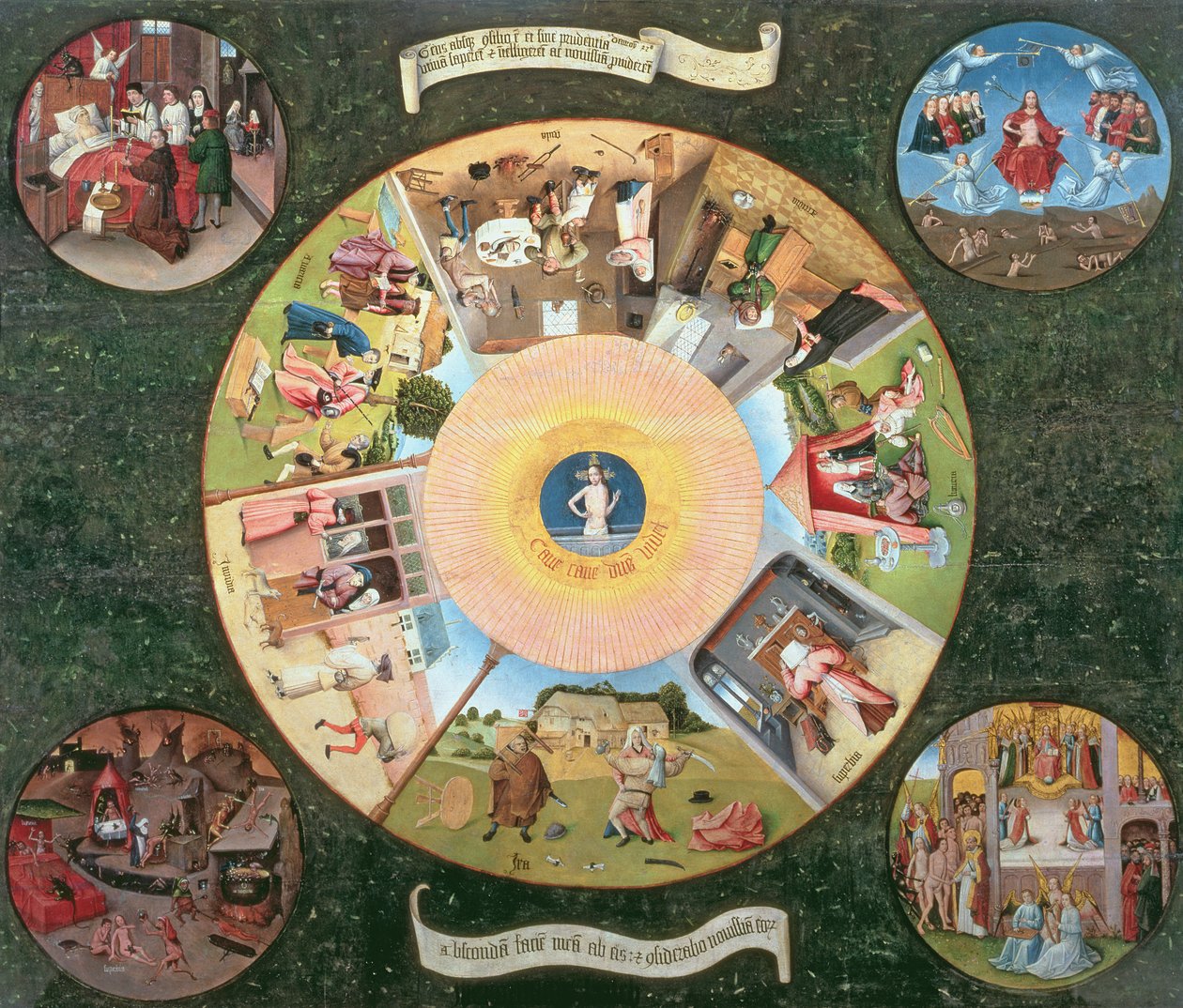 Yedi Ölümcül Günah ve Son Dört Şey Masası (panelde yağlı boya) by Hieronymus Bosch