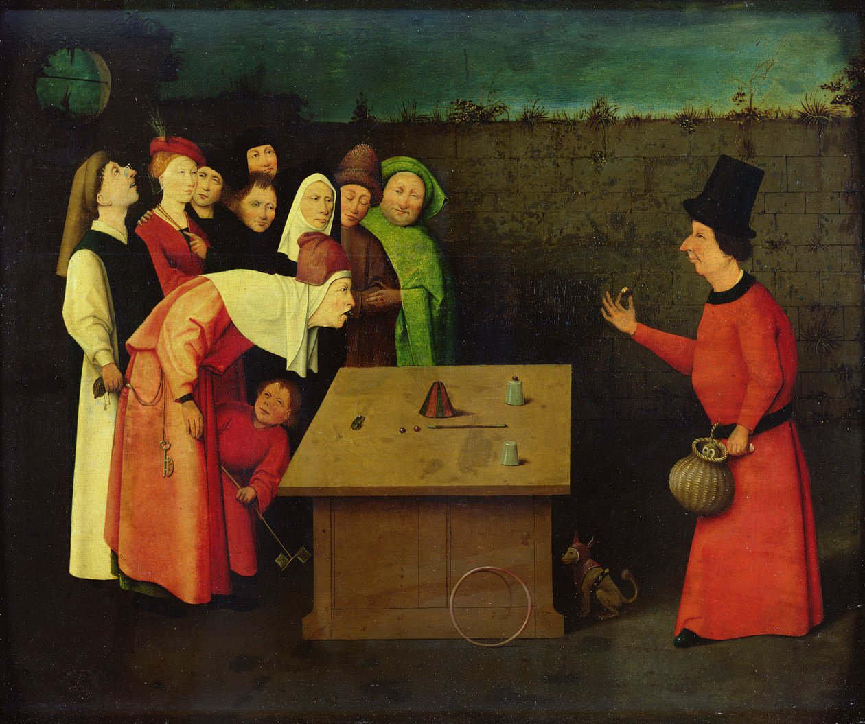 Conjuror (panelde yağ) (restorasyon öncesi) by Hieronymus Bosch
