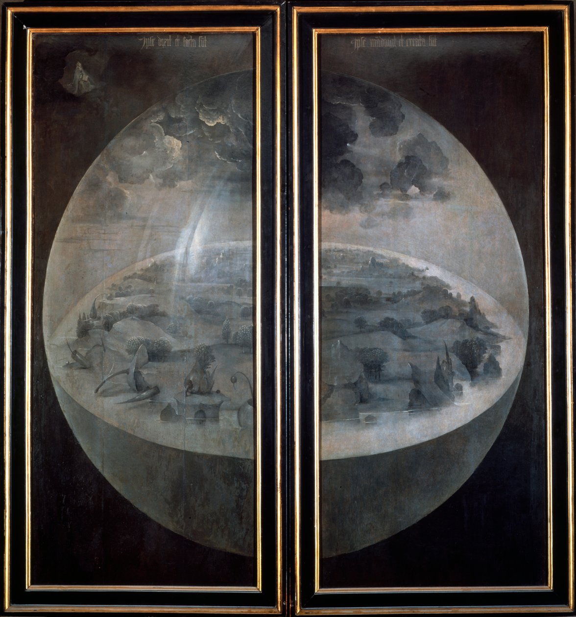 Dünyanın Yaratılışı, üç parçanın kapalı kapıları Dünyevi Zevkler Bahçesi, c1500 by Hieronymus Bosch