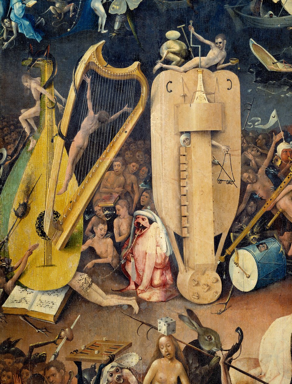 Hieronymus Van Aeken (Aken) ve Jerome Bosch (1450-1516) tarafından yazılan “Karasal Lezzet Bahçesi” triptiğinin sağ kısmındaki Cehennem Detayı by Hieronymus Bosch