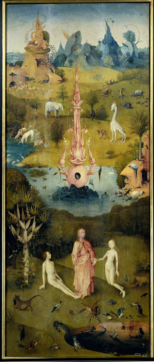 Cennet, Adem ve Havva'nın Yaratılışı (Dünyevi Zevkler Bahçesi'nin sol paneli) by Hieronymus Bosch