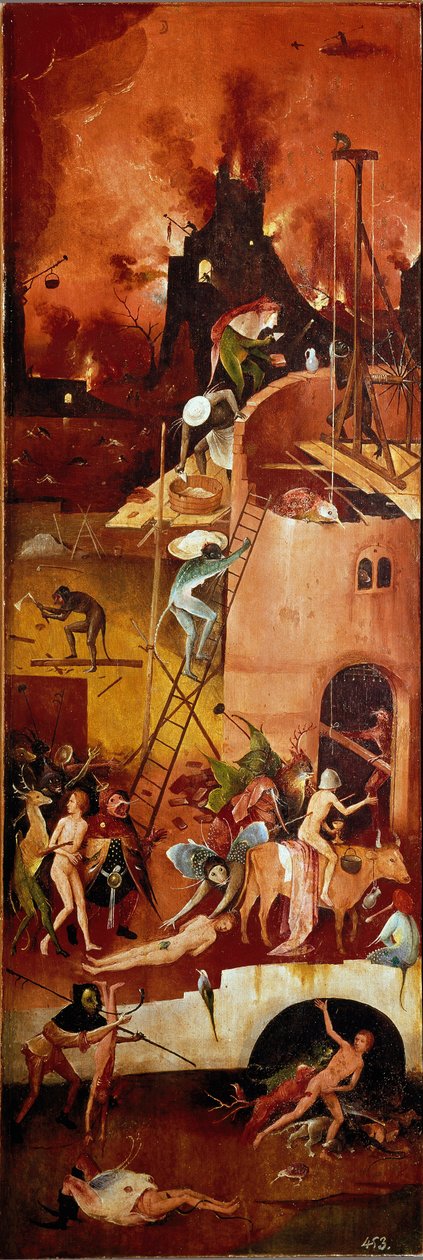 Saman triptik: cehennemi yapılar. Sağ iç panel. Ahşap üzerine boyama Hieronymus Van Aeken (Aken) dit Jerome Bosch (1450-1516) 1500-1502 Dim. 140x232 cm Gerçek Monasterio de El Escorial, El Escorial, İspanya by Hieronymus Bosch