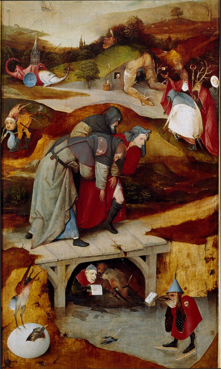 Üçlü ayartma (detay) 1505-1506 (tuval üzerine yağlı boya) by Hieronymus Bosch