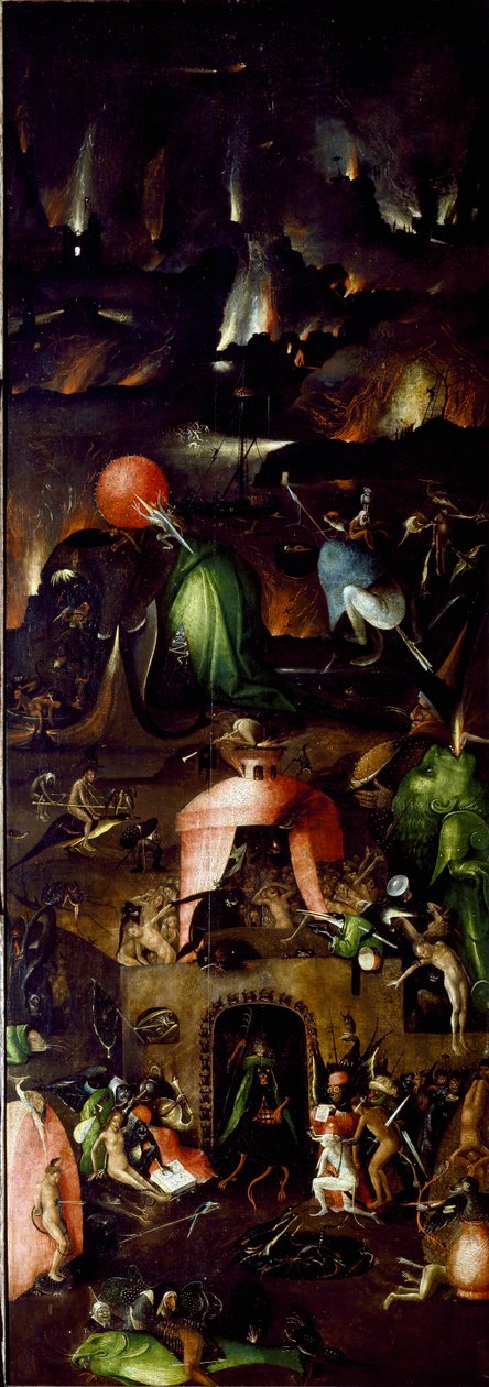 Son Yargının Triptik: Cehennemi temsil eden sağ panel. Ahşap üzerine resim Hieronymus Van Aeken (Aken) ve Jerome Bosch (1450-1516) 1504 dolaylarında Güneş. 167,5x60 cm Viyana, Güzel Sanatlar Akademisi tarihinin resim galerisi by Hieronymus Bosch