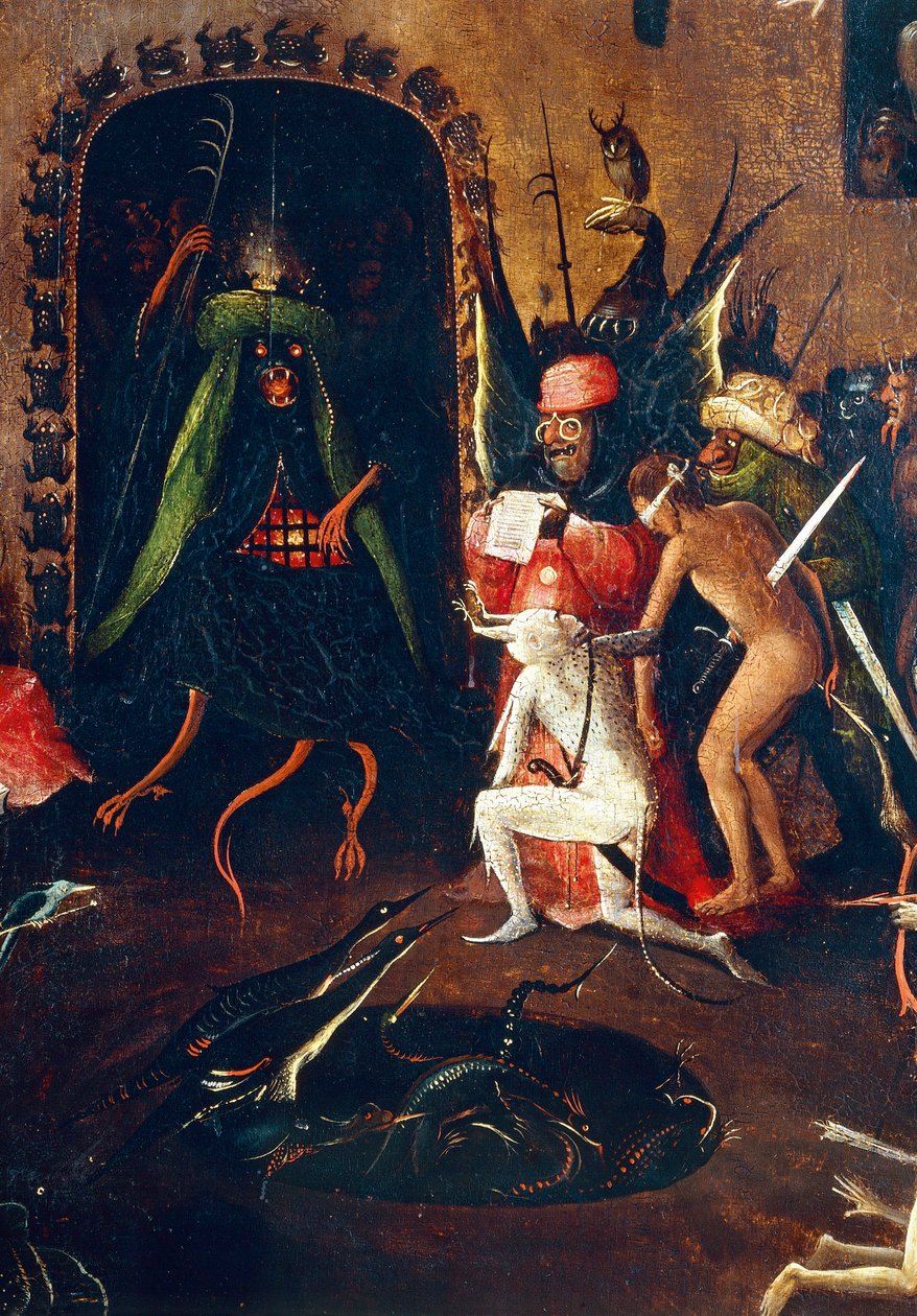 Son Yargının Triptik, sağ panel. Yarı insan yarı hayvan canavarların olduğu cehennem. Detay (ahşap boyama, c.1504) by Hieronymus Bosch