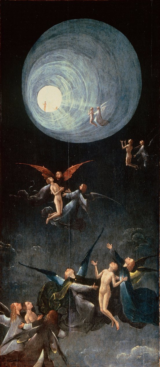 les ames bienheureuses. Le Paradis - Cennete Yükseliş. Gönderen: Four Visions of the After the After Bosch, Hieronymus (c. 1450-1516). Ahşap üzerine yağlı boya, ebat : 88,8x39,9, ca 1490-1510, Palazzo Grimani, Venedik by Hieronymus Bosch