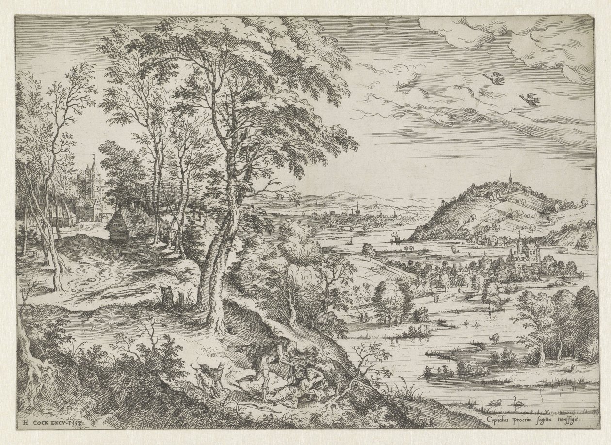 Cephalus ve Procris İncil ve mitolojik sahneleri olan manzaralar (dizi başlığı) by Hieronymus Cock