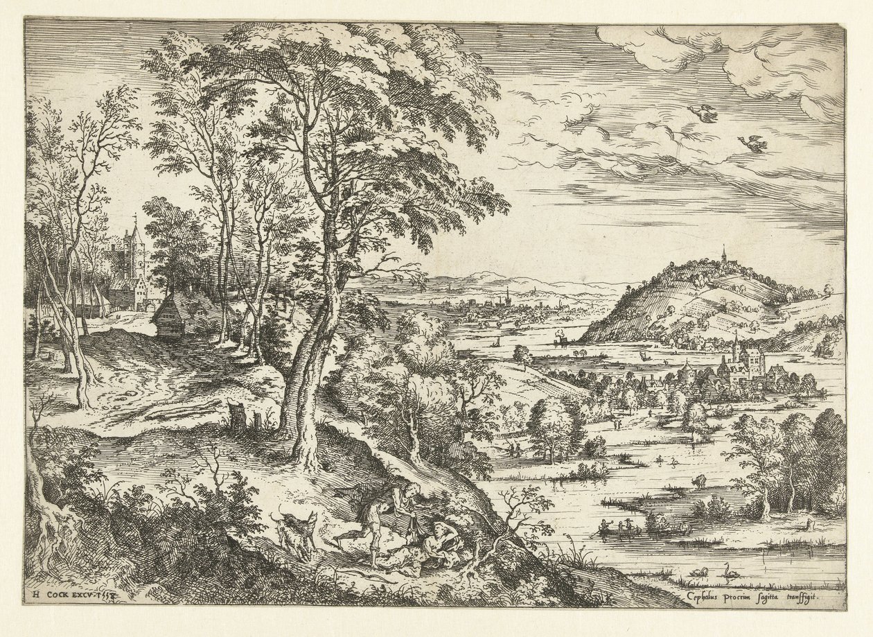 Cephalus ve Procris İncil ve mitolojik sahneleri olan manzaralar (dizi başlığı) by Hieronymus Cock