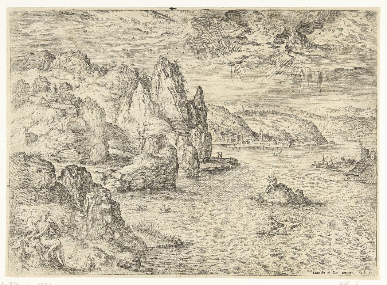 Kahraman ve Leander İncil ve mitolojik sahneleri olan manzaralar (dizi başlığı) by Hieronymus Cock