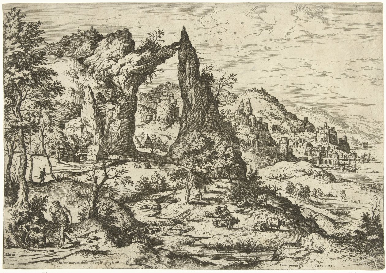 Yahuda ve Tamar İncil ve mitolojik sahneleri olan manzaralar (dizi başlığı) by Hieronymus Cock