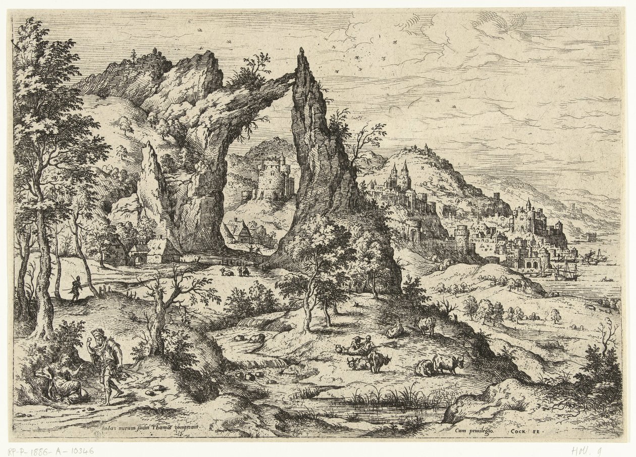 Yahuda ve Tamar İncil ve mitolojik sahneleri olan manzaralar (dizi başlığı) by Hieronymus Cock