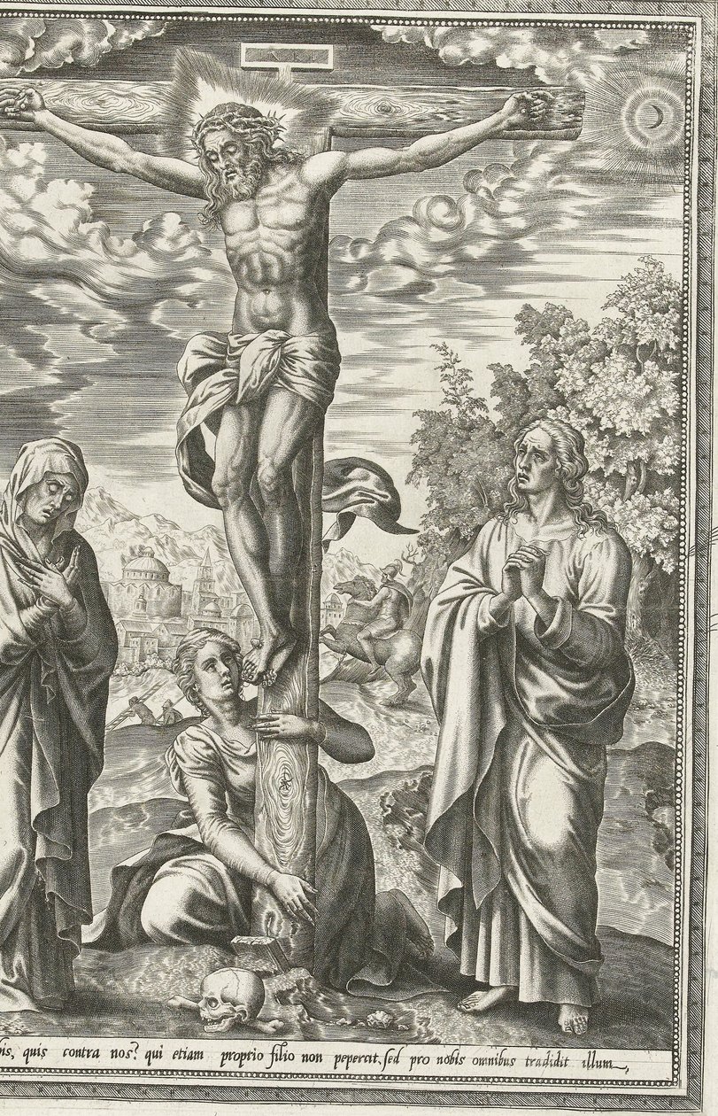 Meryem, Vaftizci Yahya ve Mecdelli Meryem ile Çarmıha Gerilme by Hieronymus Cock