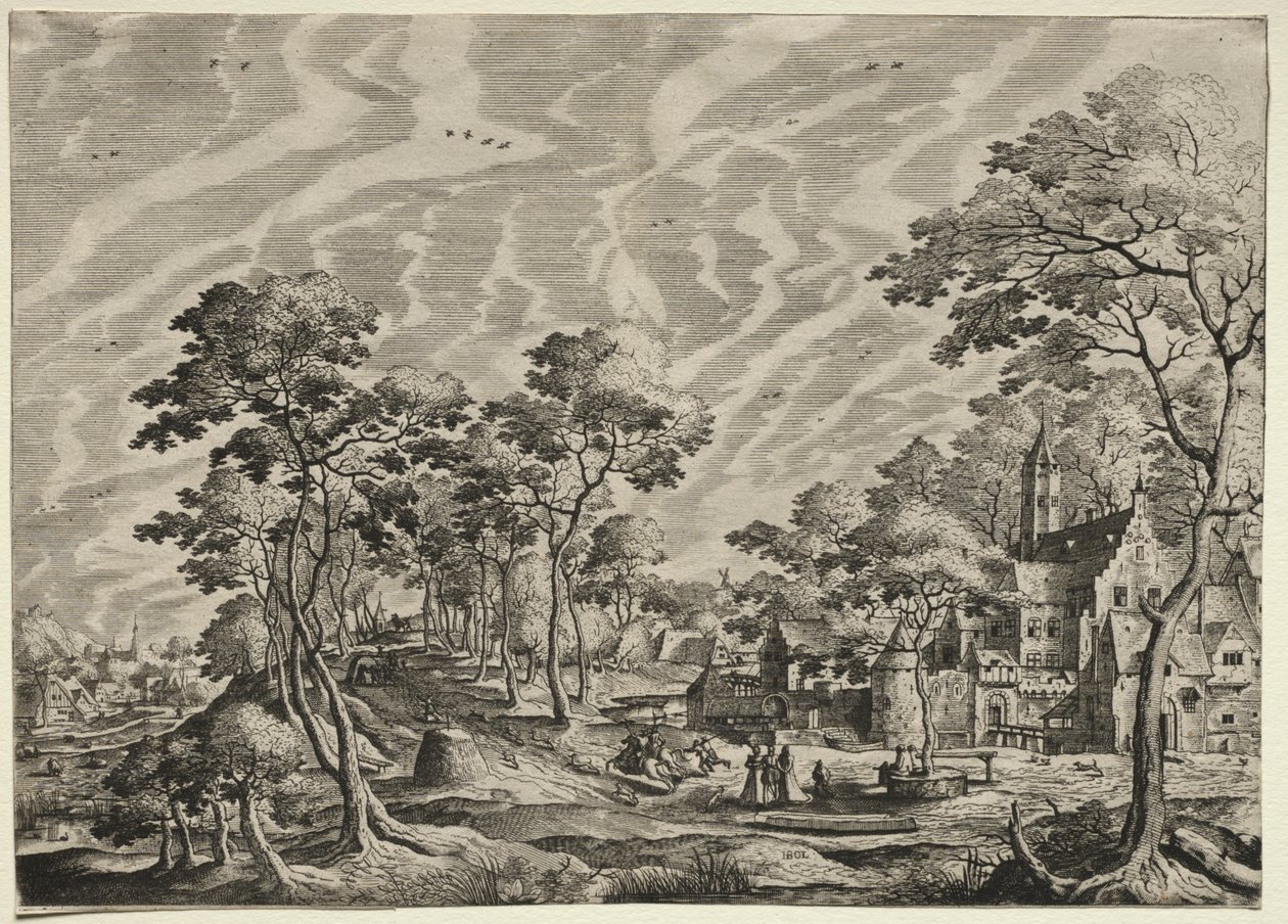 Sağda bir Chateau ile manzara, 1630. by Hieronymus Cock