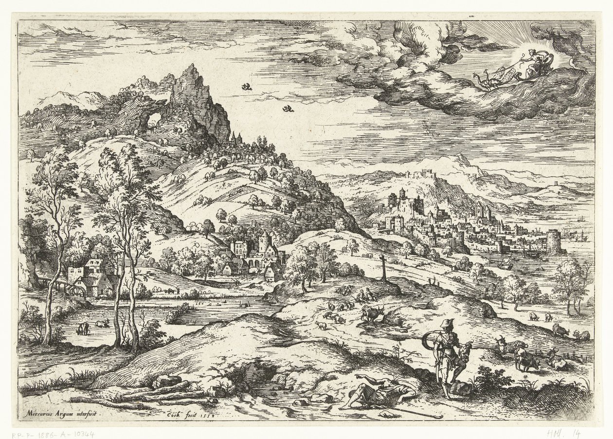 Argus başı ile Merkür İncil ve mitolojik sahneleri olan manzaralar (dizi başlığı) by Hieronymus Cock