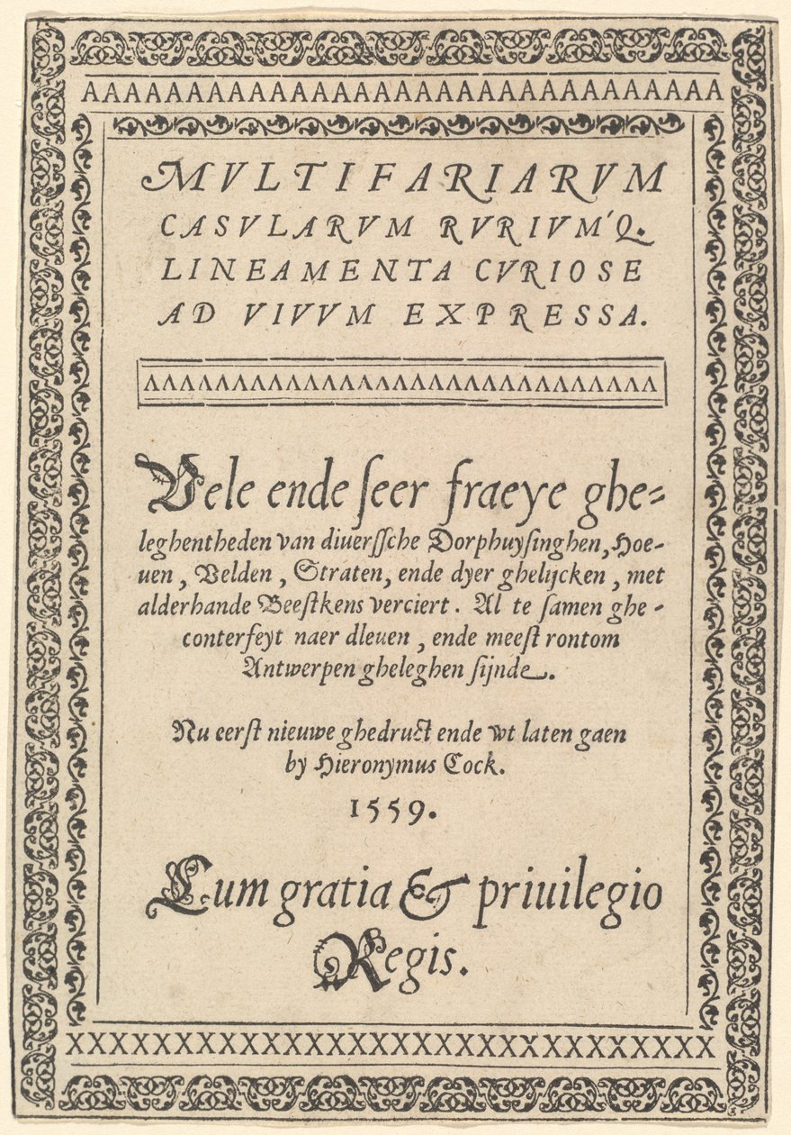 "Multivariarum Casarum" için Başlık Sayfası by Hieronymus Cock