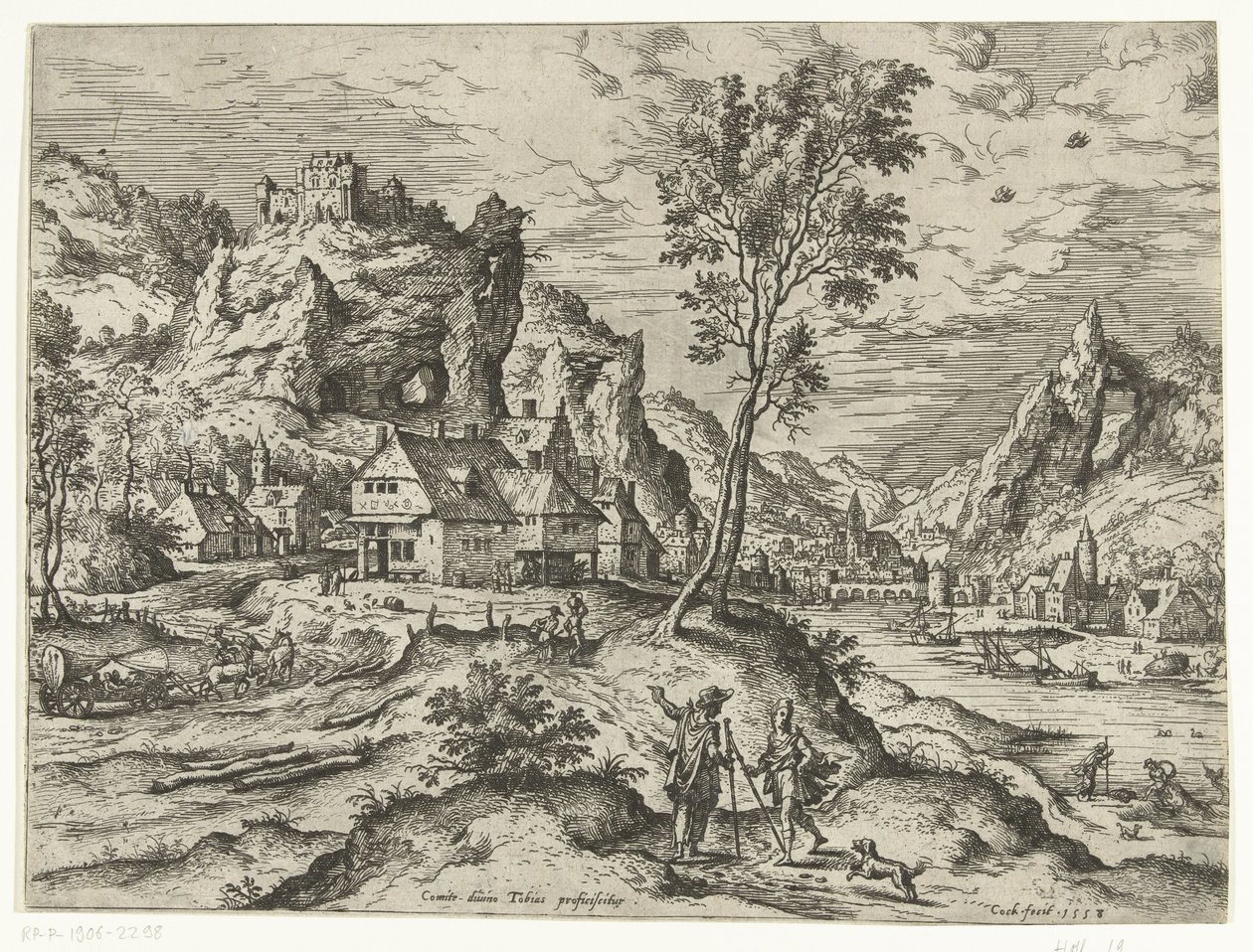 İncil ve Mitolojik Sahnelerle Tobias ve Melek Manzaraları (dizi başlığı) by Hieronymus Cock