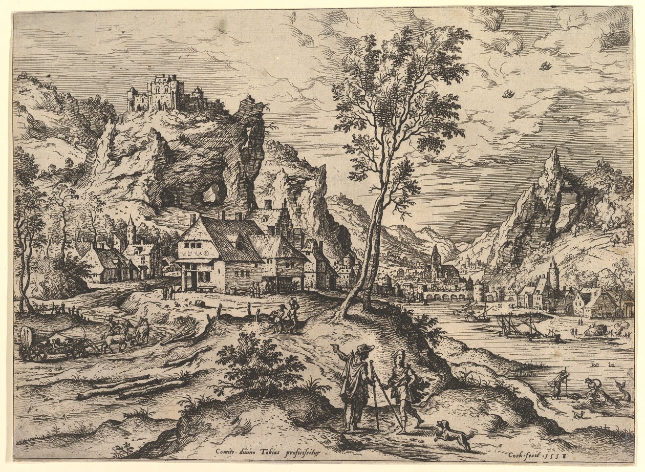 İncil ve Mitolojik Sahnelerle Manzaralardan Tobit, 1558. by Hieronymus Cock