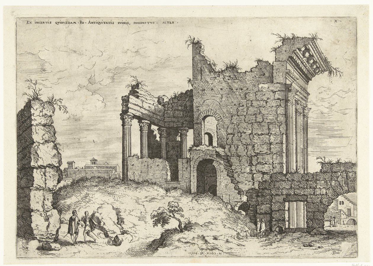Tweede gezicht op het Forum Nerva (Nesne üzerindeki başlık) Romeinse harabeleri (dizi adı) by Hieronymus Cock