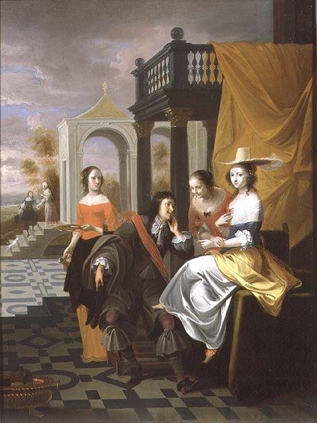 Bir beyefendi ödeme mahkemesi, 1661 (panel) by Hieronymus Janssens