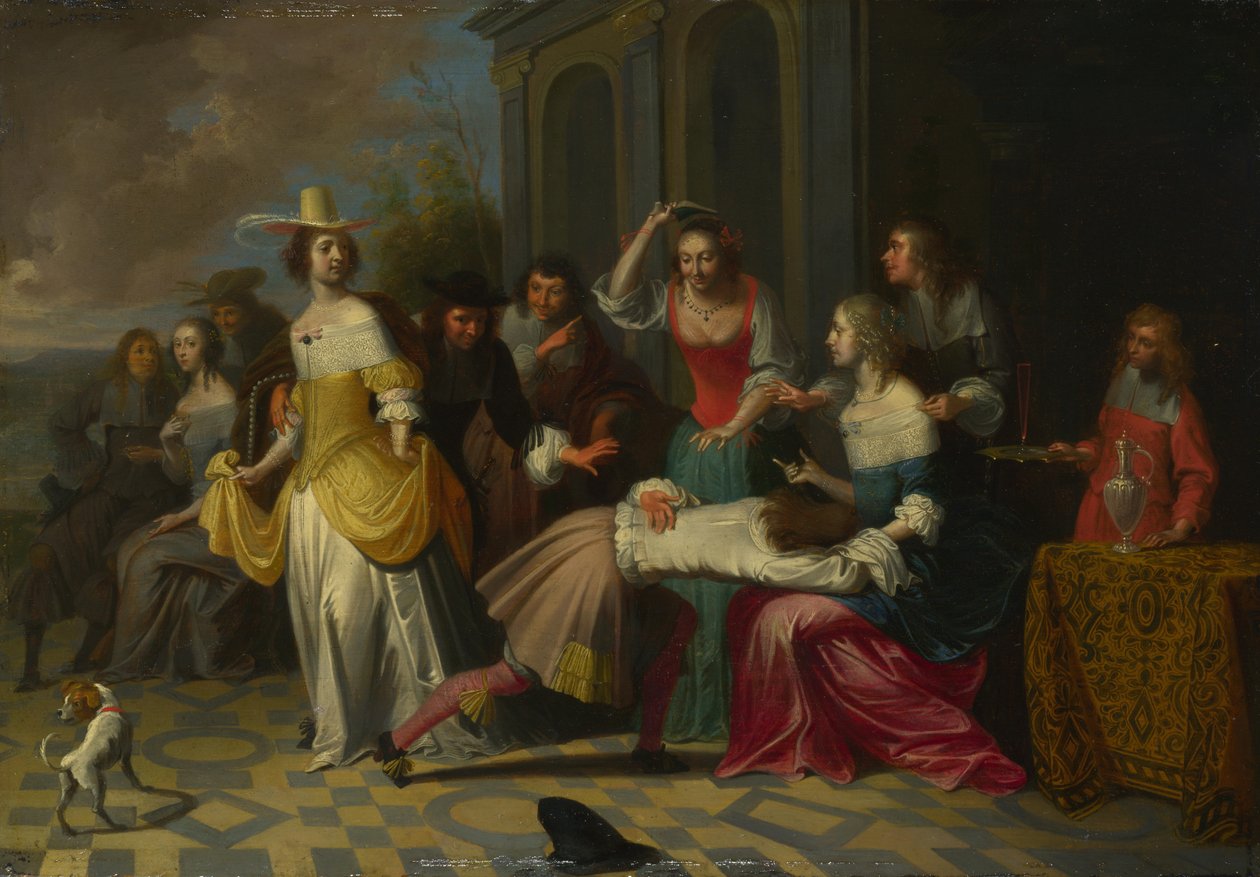 La Main Chaude oynayan Bayanlar ve Baylar, c. 1655-1665 by Hieronymus, Janssens