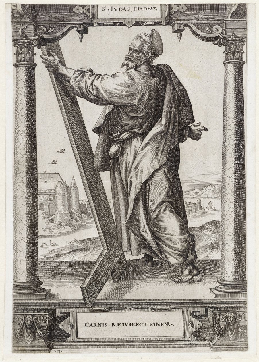 H. Judas Taddeus S. Ivdas Thadevs (nesne üzerindeki başlık) Christ and the Twelve Apostles ve H. Paulus (dizi başlığı) by Hieronymus Wierix