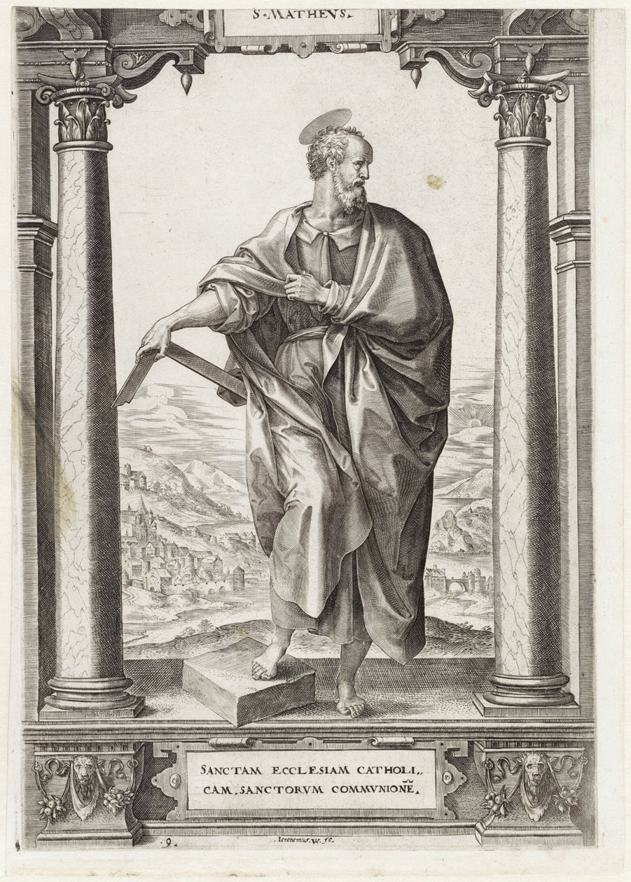 St. Matthew S. Mathevs (nesne üzerindeki başlık) Mesih ve Oniki Havariler ve St. Paul (seri başlığı) by Hieronymus Wierix