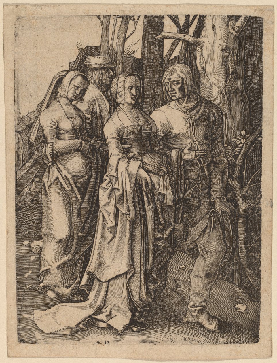Ormandaki İki Çift by Hieronymus Wierix after Lucas van Leyden