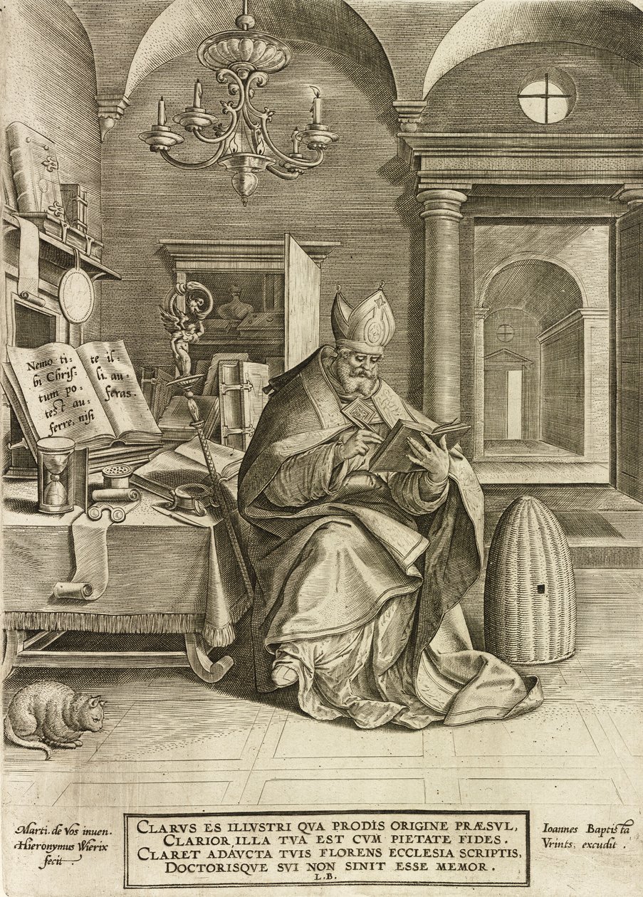 Aziz Ambrose, Kilisenin Dört Babası dizisinden, pub. 1586 by Hieronymus or Jerome Wierix