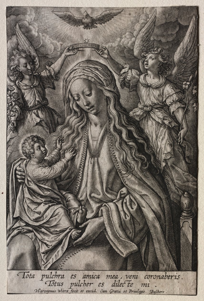 İki Melek Tarafından Taçlandırılan Bakire. by Hieronymus or Jerome Wierix
