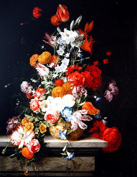 Yaldızlı Vazoda Karışık Çiçekler (panelde yağlı boya) by Hieronymus the Elder Galle