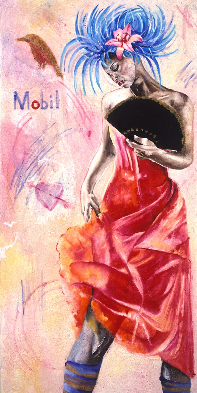 Grafiti ile Dansçı, 2003 (tuval üzerine altın varaklı yağlı boya) by Hilary Dunne