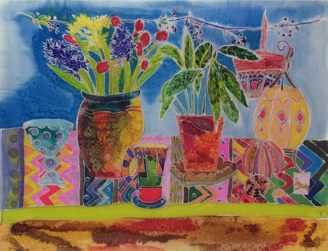 Sanatçının Büfesi, 2006 (ipek üzerine boyalar) by Hilary Simon
