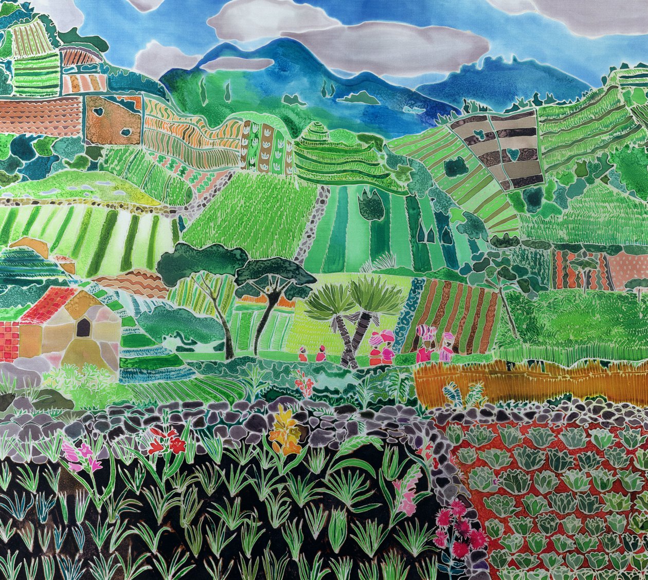 Lahana ve Zambaklar, Solola Bölgesi, Guatemala, 1993 (ipek üzerine renkli mürekkepler) by Hilary Simon