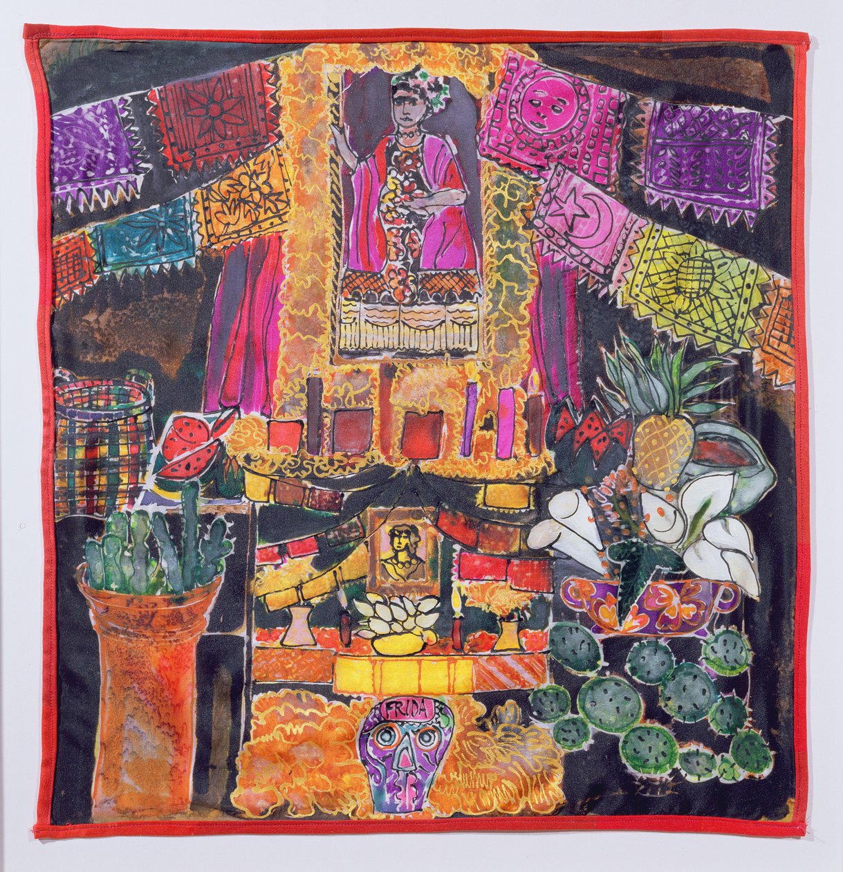Frida Kahlo (1910-54) Mabedi, 2005 (ipek üzerine boyalar) by Hilary Simon