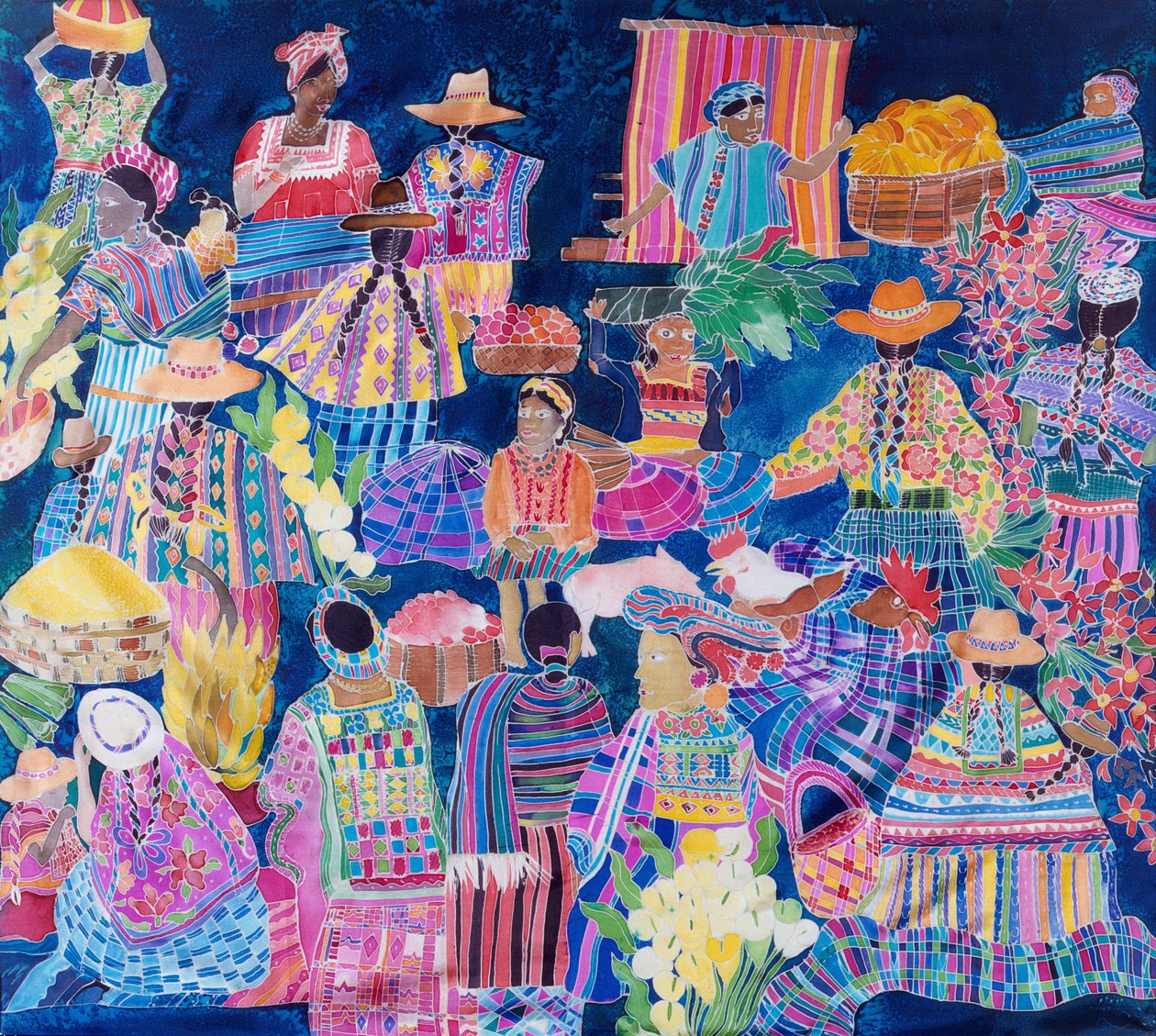 Guatemala İzlenimleri (ipek üzerine renkli mürekkepler) by Hilary Simon