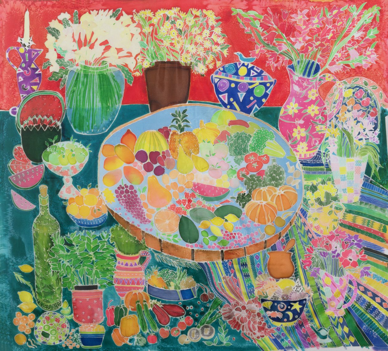 Guatemala Tablosu, 1995 (ipek üzerine renkli mürekkepler) by Hilary Simon
