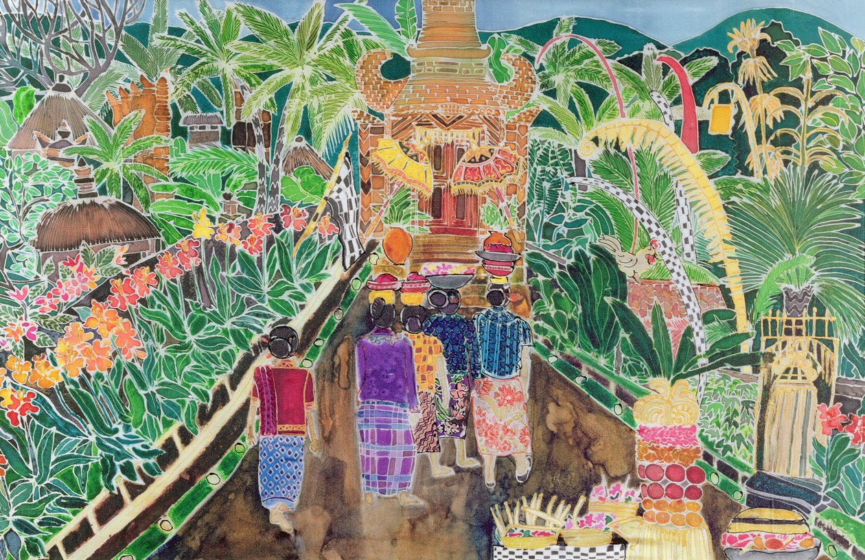 Alayı, Peliatan, Bali, 1996 (ipek üzerine renkli mürekkepler) by Hilary Simon