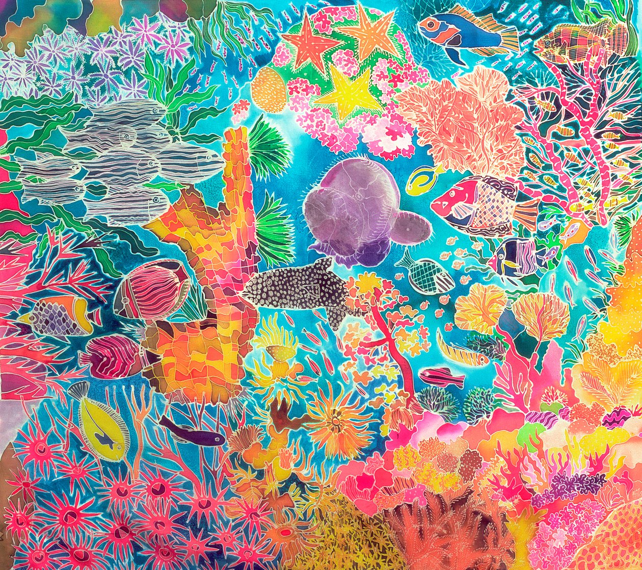 Tropical Coral, 1993 (ipek üzerine renkli mürekkep) by Hilary Simon