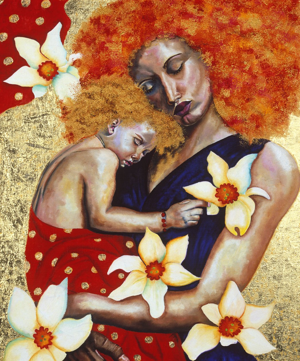 Anne ve Çocuk, 2003 (gemide altın varaklı yağ) by Hilary Dunne
