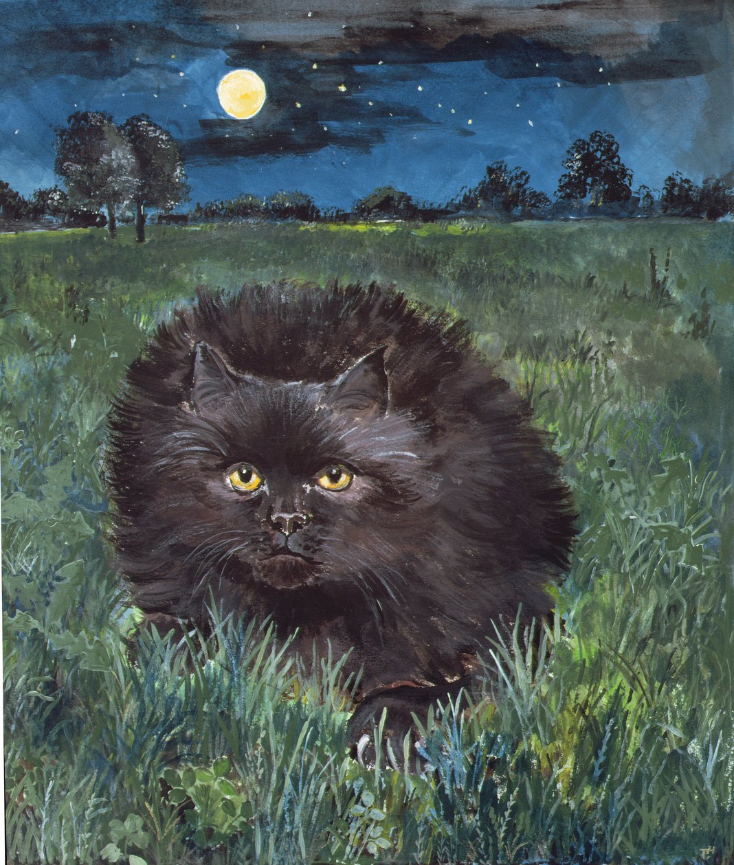 Kedi ve Ay (kağıt üzerinde akrilik) by Hilary Jones
